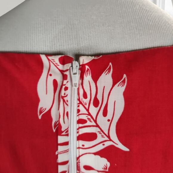 Vintage Royal Creations Red Leaf Hawaiian Maxi Dress Sleeveless Slit USA Size M - Picture 13 of 16